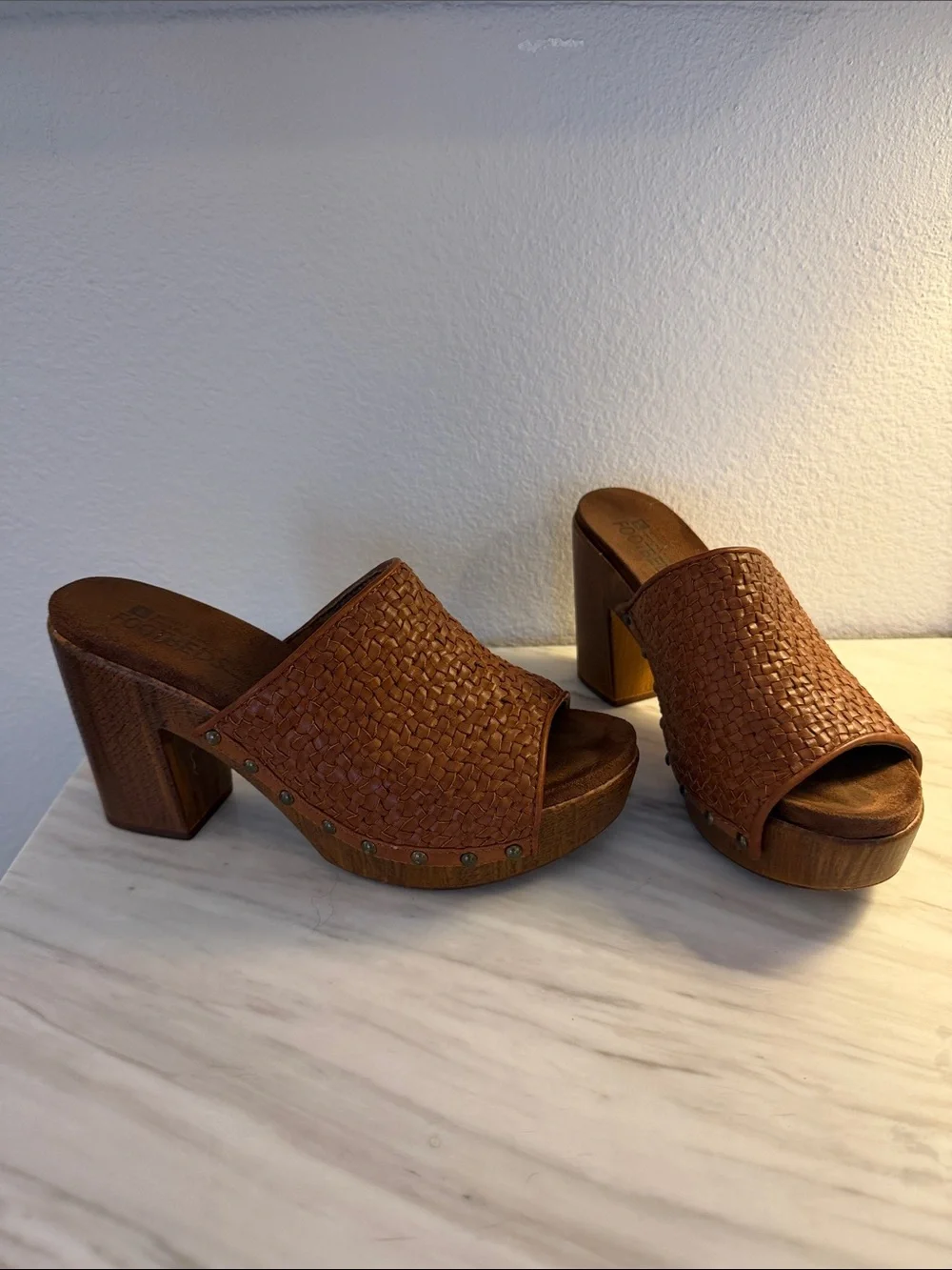White Mountain Woven Platform Mule Heels